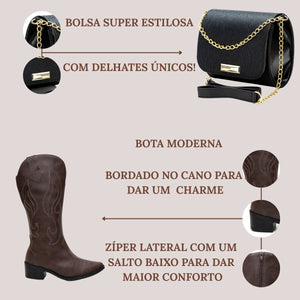 Kit Bota Feminina Country Moderna + Bolsa Porta Celular