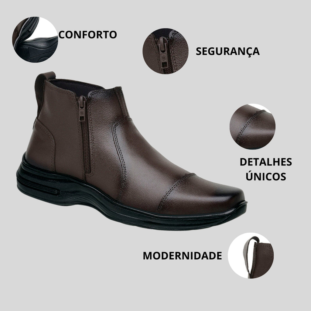 Botina Masculina Fechamento Lateral Moderno Comfort Couro