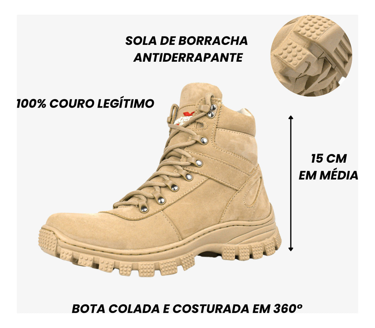 Bota Coturno Masculino Militar Adventure Couro Conforto