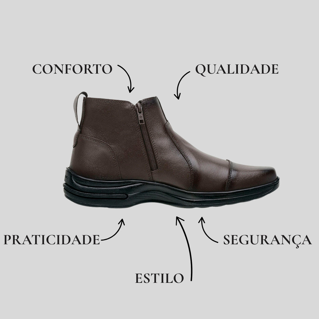 Botina Masculina Fechamento Lateral Moderno Comfort Couro