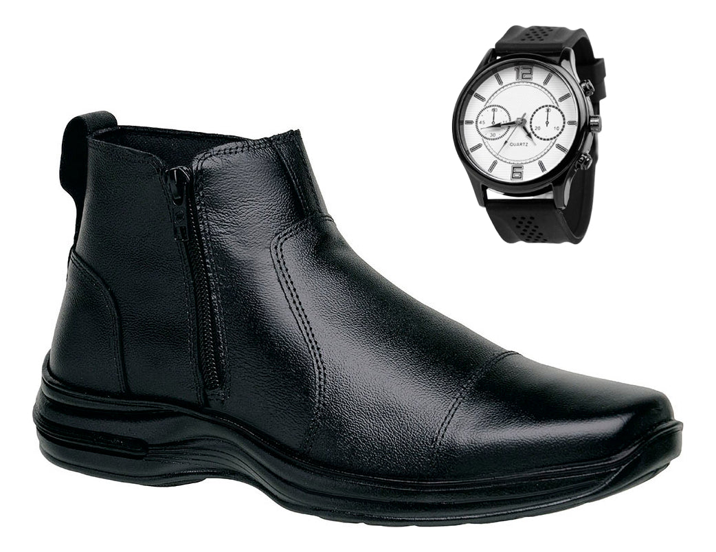 Botina Masculina Conforto Bota Couro Legítimo Leve Macia