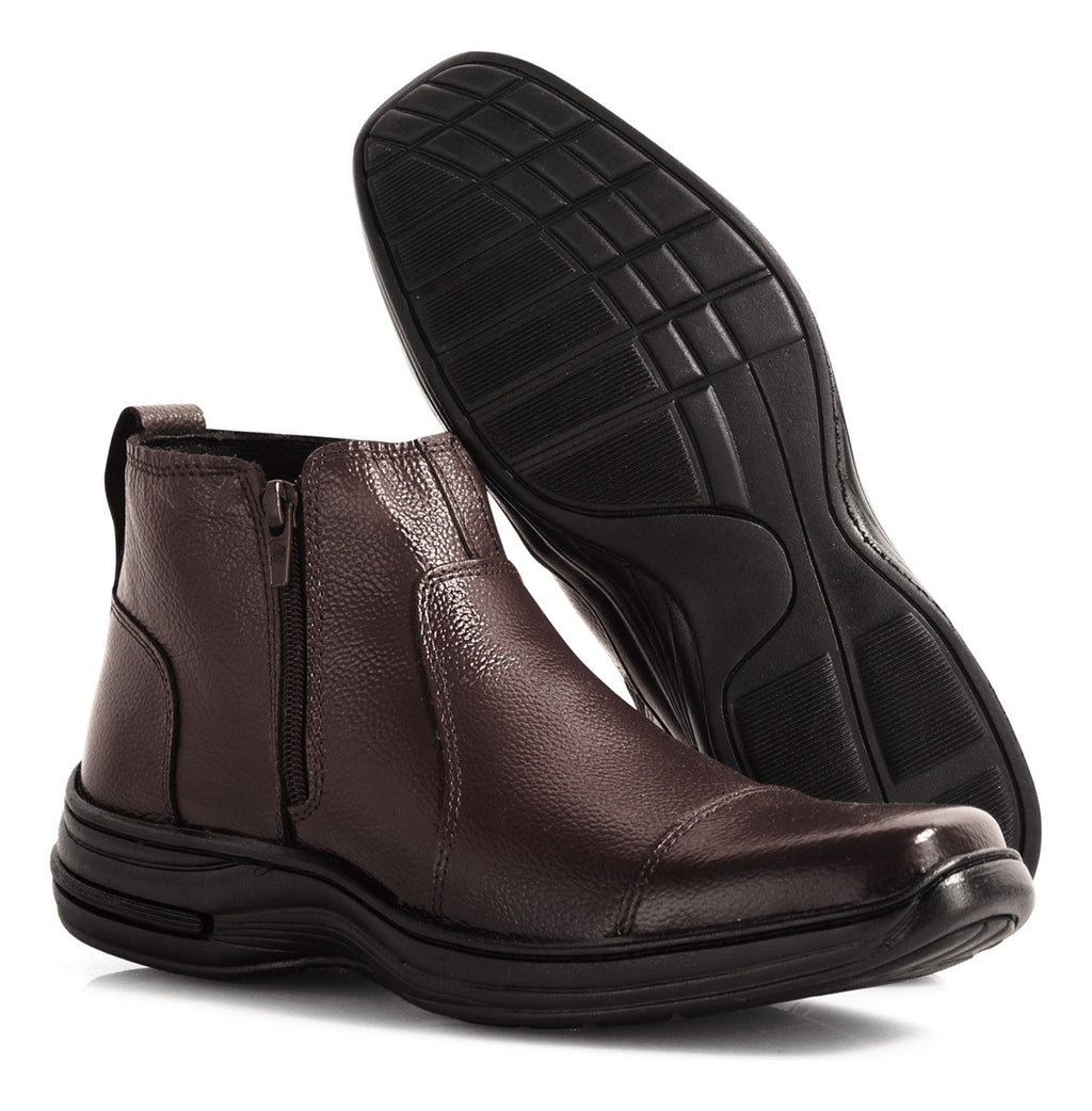 Botina Masculina Fechamento Lateral Moderno Comfort Couro