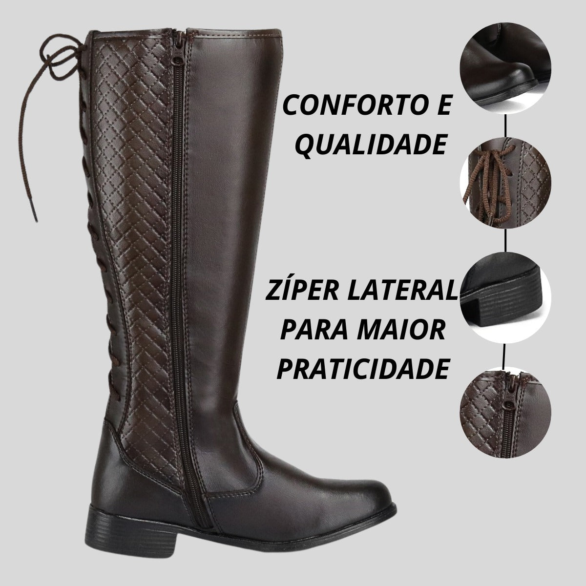 Bota Feminina Cano Longo Montaria Confortável Casual