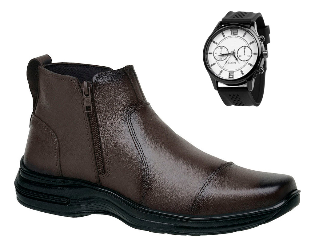 Botina Masculina Conforto Bota Couro Legítimo Leve Macia