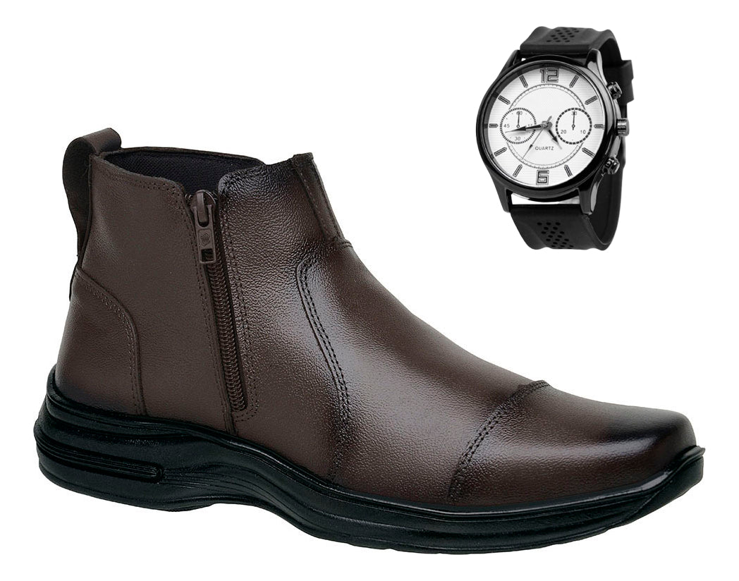 Botina Masculina Conforto Bota Couro Legítimo Leve Macia