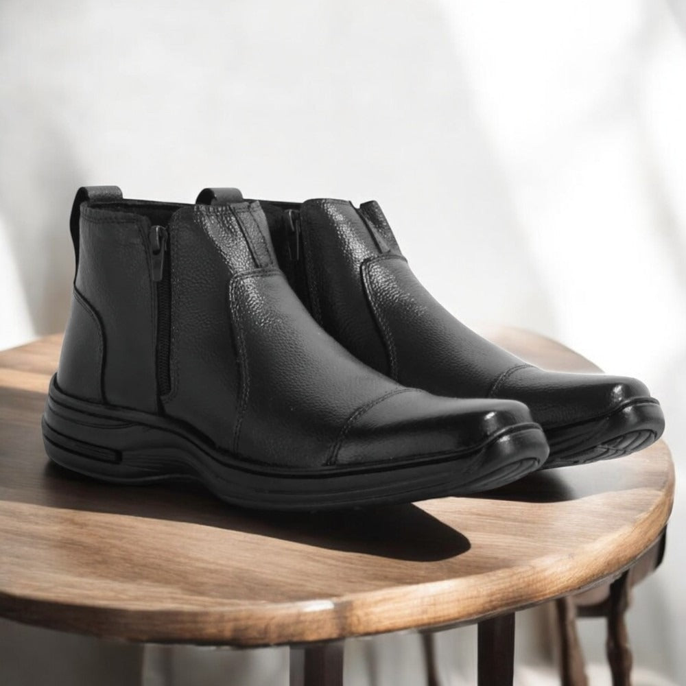 Botina Masculina Fechamento Lateral Moderno Comfort Couro