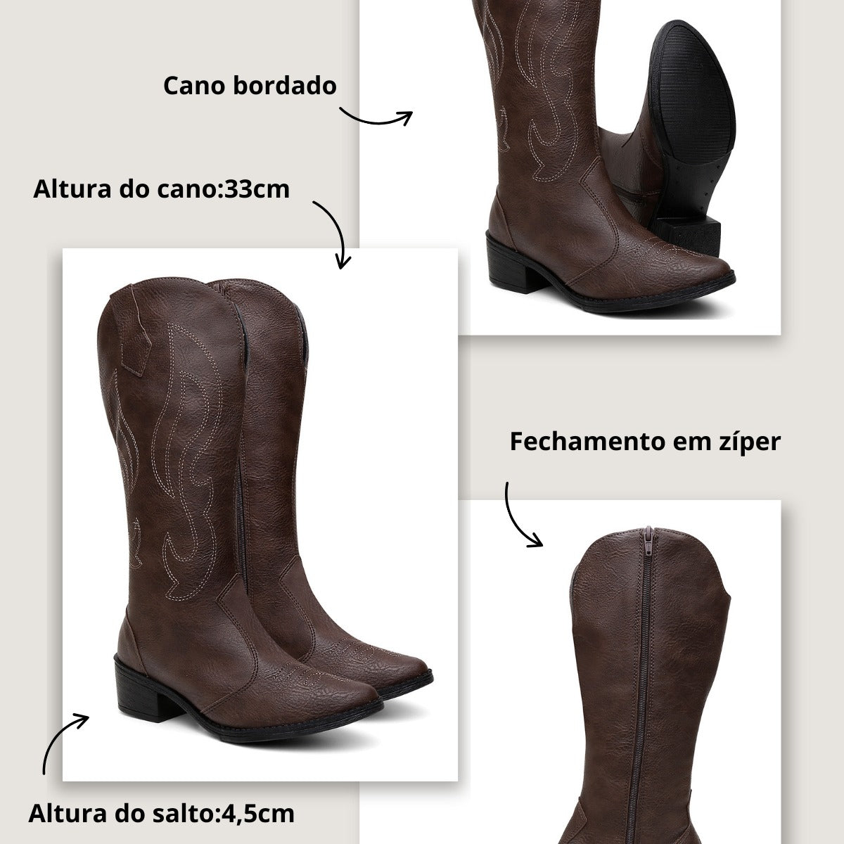 Kit Bota Feminina Country Moderna + Bolsa Porta Celular