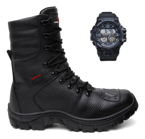 Bota Coturno Militar Couro Legitimo Solado Antiderrapante