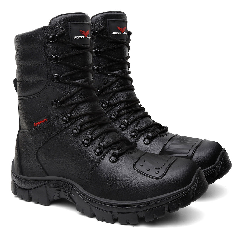 Bota Coturno Militar Couro Solado Antiderrapante + Relógio