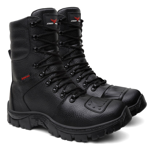 Bota Coturno Militar Couro Solado Antiderrapante + Relógio