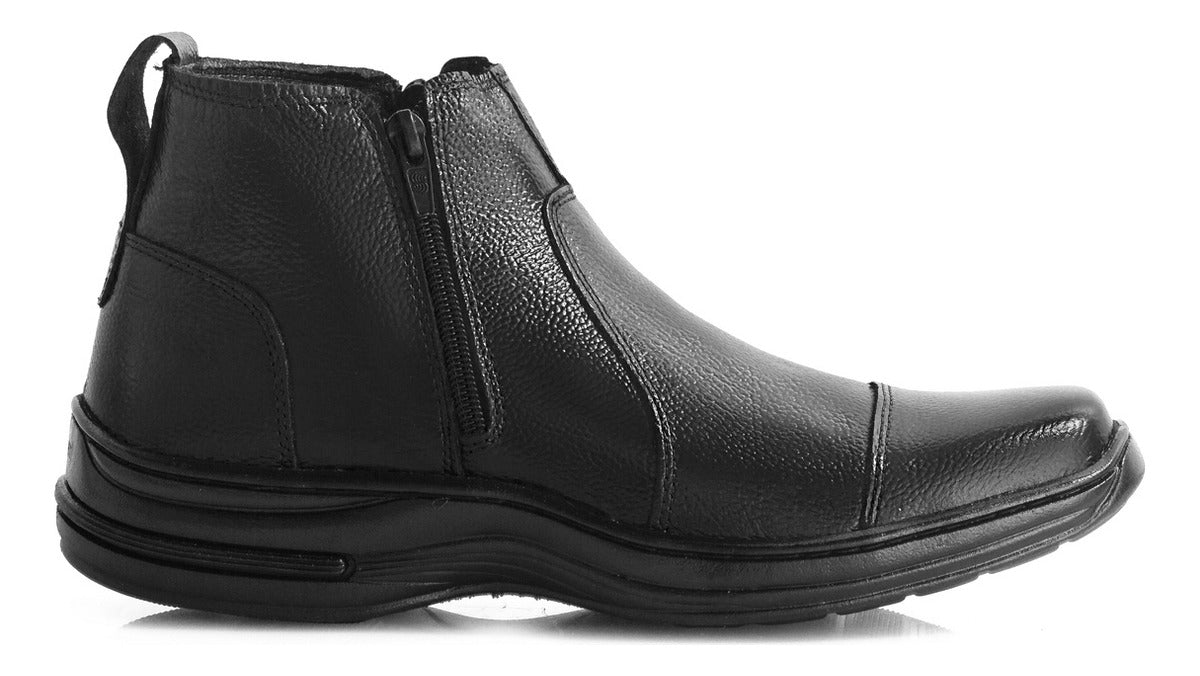 Botina Masculina Fechamento Lateral Moderno Comfort Couro