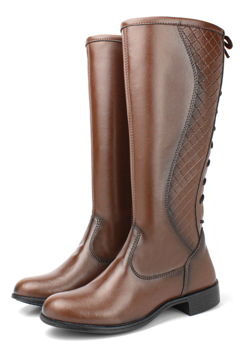 Bota Cano Alto Estilo Montaria Couro Sintetico