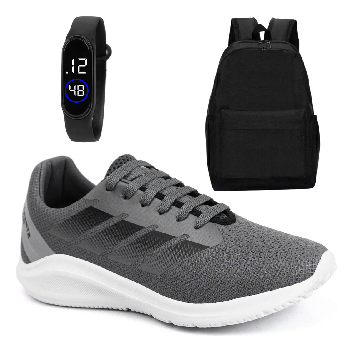 Kit Tênis Masculino + Mochila Casual + Relógio Moderno