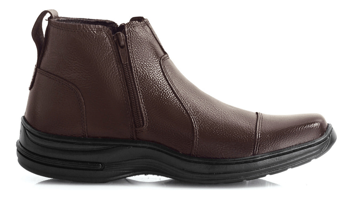 Botina Masculina Fechamento Lateral Moderno Comfort Couro