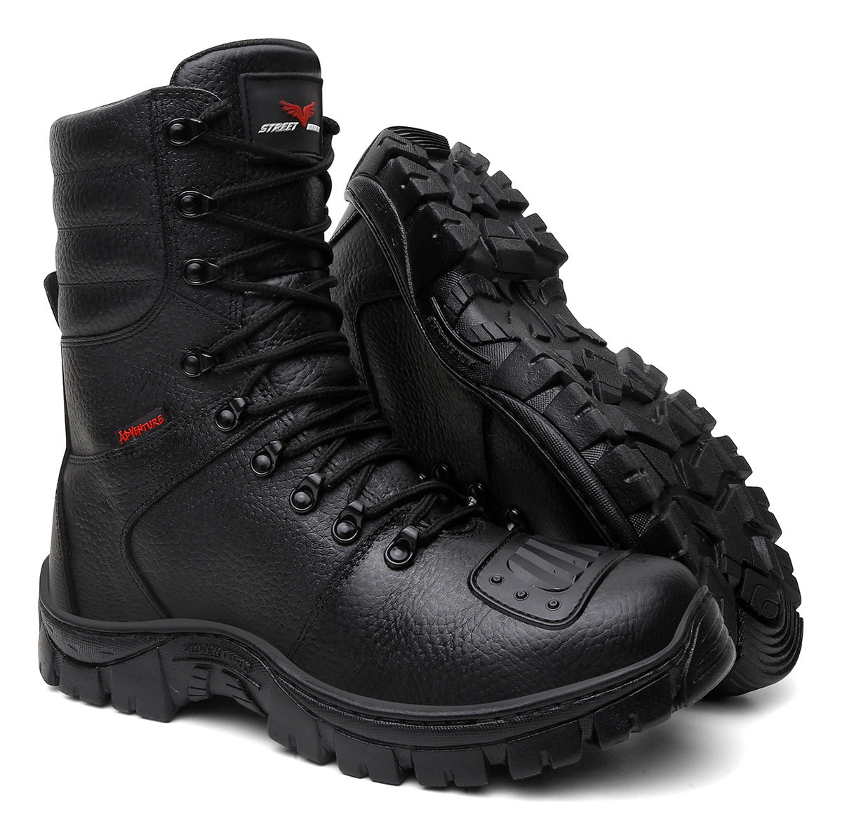 Bota Coturno Militar Couro Solado Antiderrapante + Relógio