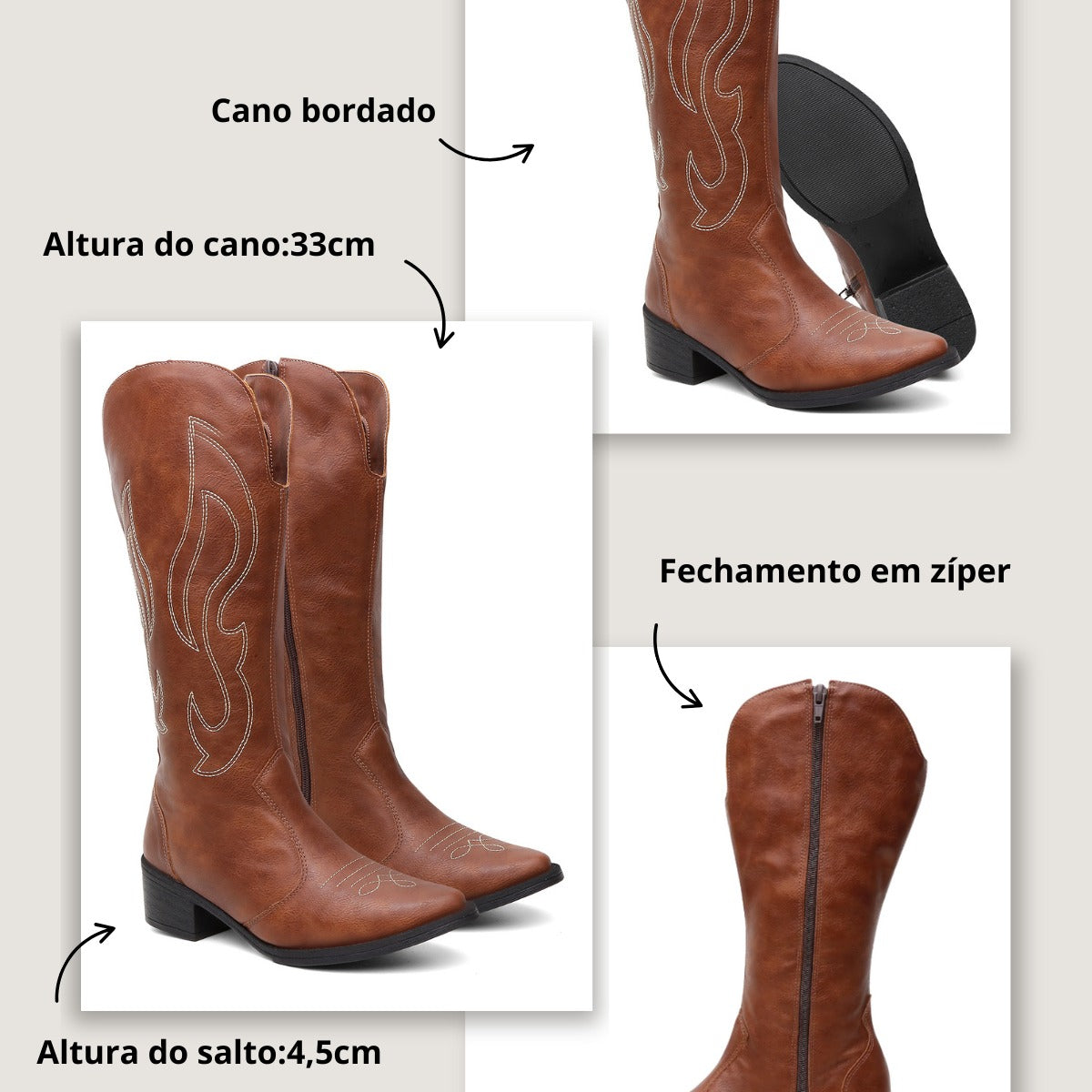 Kit Bota Feminina Country Moderna + Bolsa Porta Celular