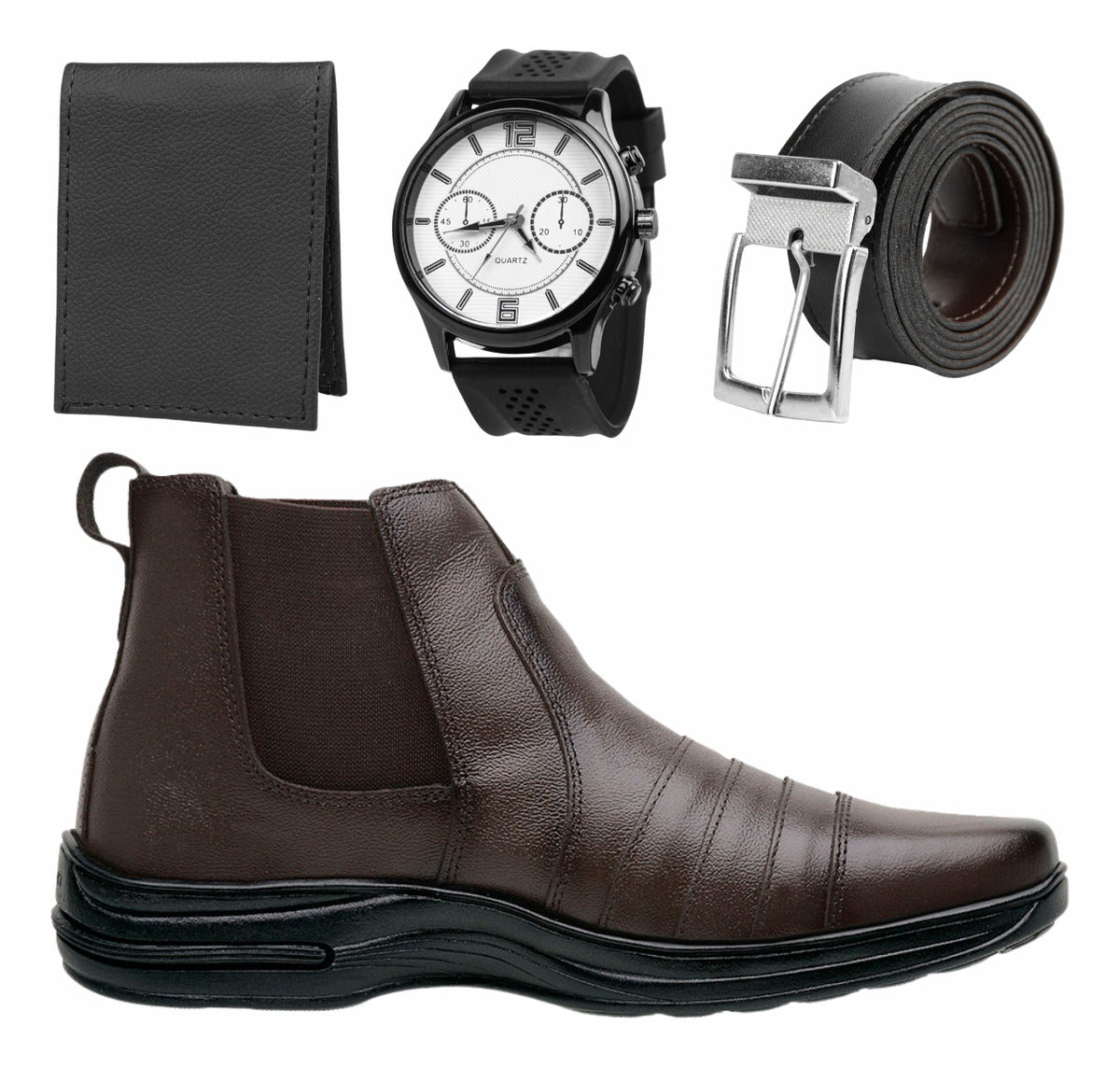 Kit Botina Masculina Couro Legítimo+relógio+carteira+cinto