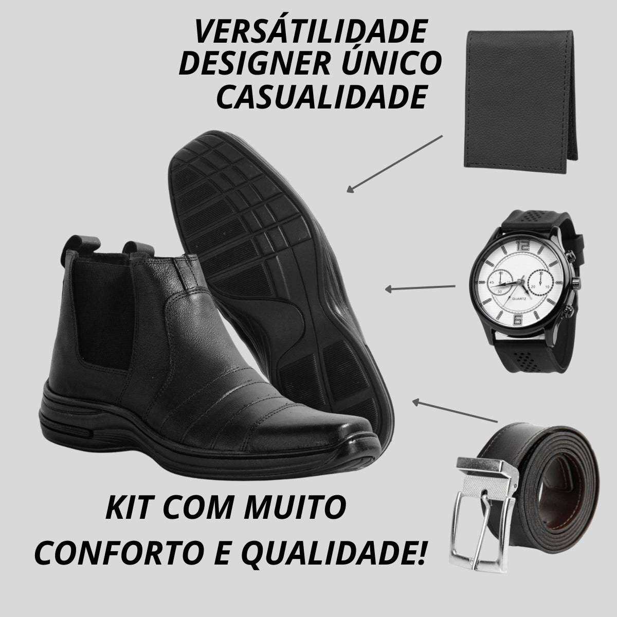 Kit Botina Masculina Couro Legítimo+relógio+carteira+cinto