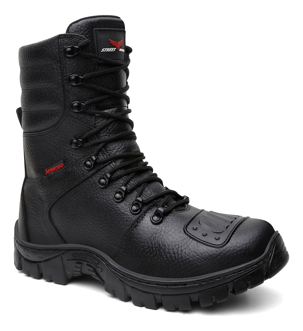Bota Coturno Militar Couro Solado Antiderrapante + Relógio