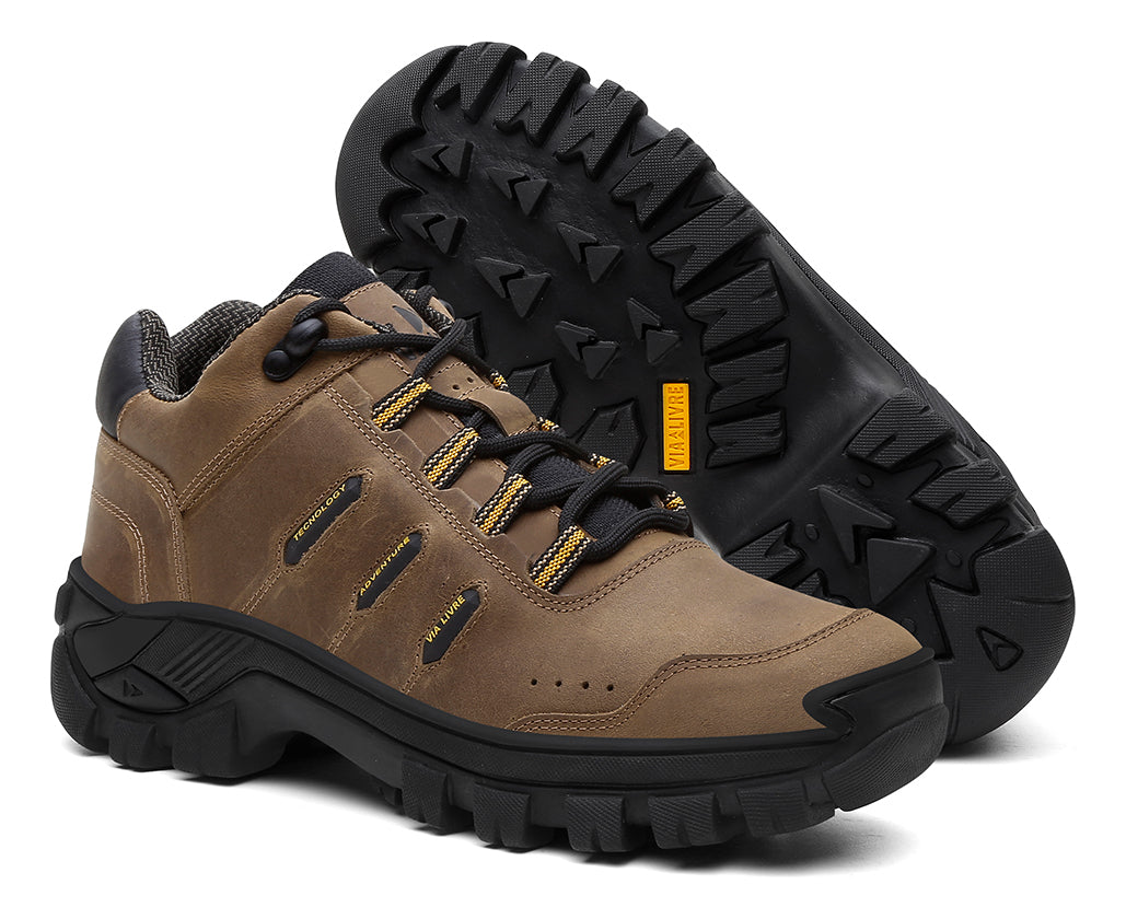 Coturno Tênis Masculino Em Couro Genuíno Biqueira Pvc C/ C.a