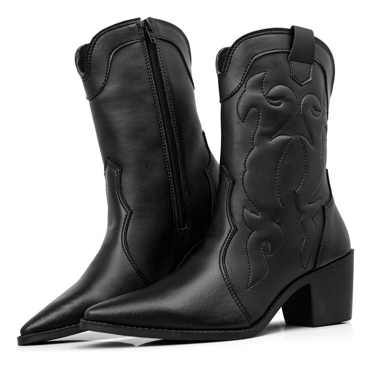 Bota Feminina Cano Médio Leve Texana Bico Fino Moda Inverno
