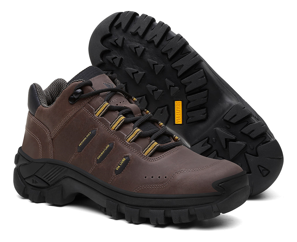 Coturno Tênis Masculino Em Couro Genuíno Biqueira Pvc C/ C.a