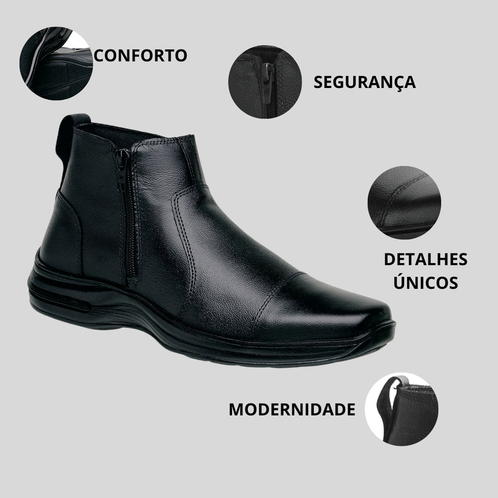 Botina Masculina Fechamento Lateral Moderno Comfort Couro